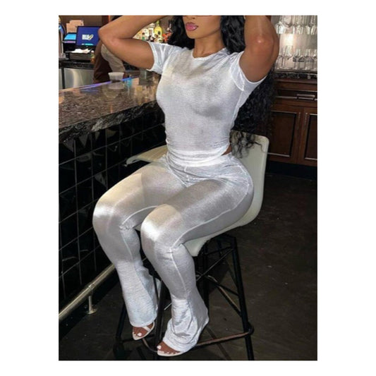 White “Shiny” Leggings Set