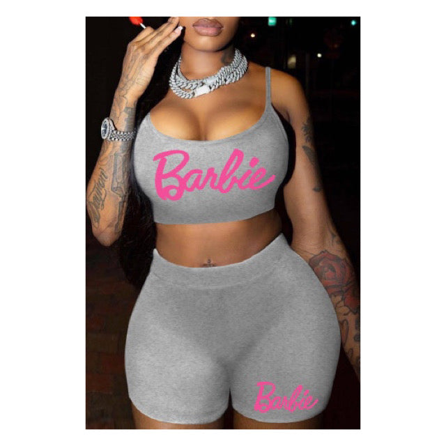 Gray / Pink “Barbie” Short Set