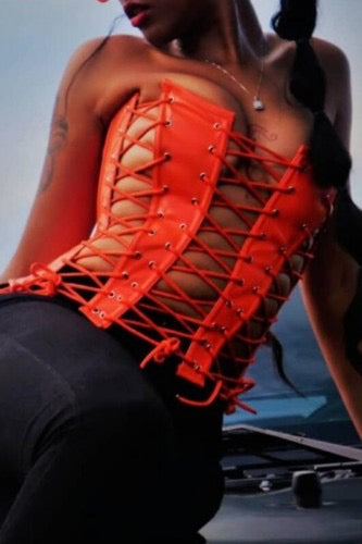 Orange Lace Up “Bustier” Top - Bold and Sexy Styling