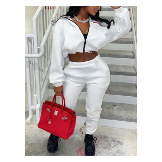 White “Crop Top” Jogger Set