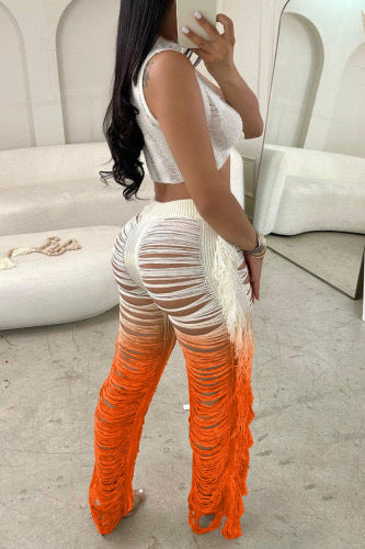 Orange “Sliced” Fringe Legging Set - Bold and Trendy Two-Piece Outfit