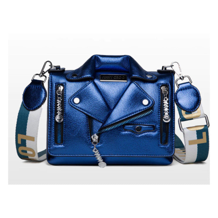 Blue Metallic “Biker Jacket” Crossbody Bag