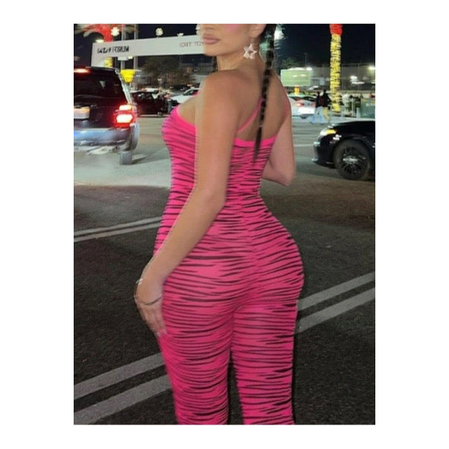 Black / Pink “Tiger Print” Mesh Jumpsuit
