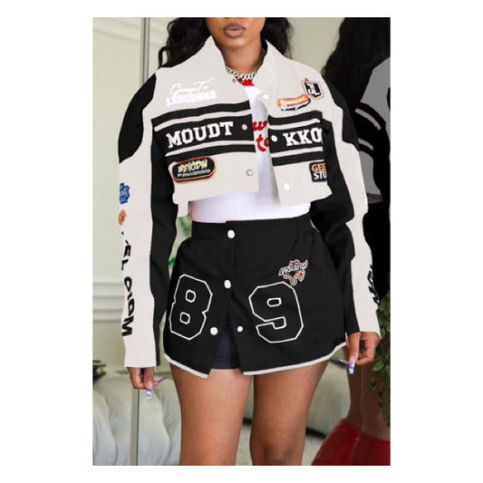 Black/White Race Jacket Converts into Mini Skirt - Versatile Chic Fashion for a Bold Statement