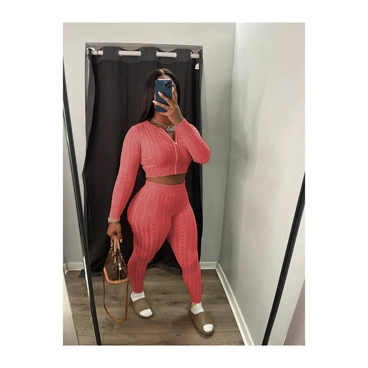 Coral “Snug Fit” Crop Top Sweater Legging Set