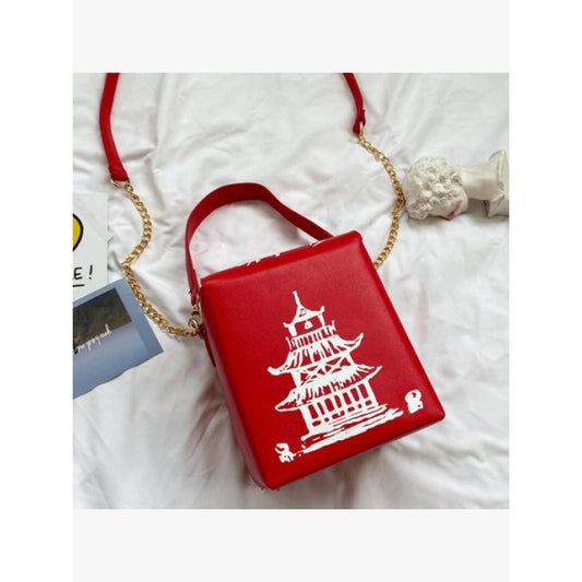 Red / White “Chinese Food Container” Crossbody Bag