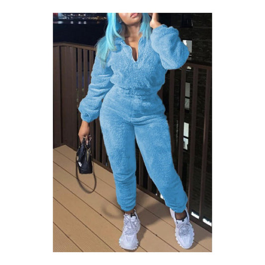 Blue "Fuzzy" Jogger Set - Loungewear Chic for Ultimate Comfort and Style