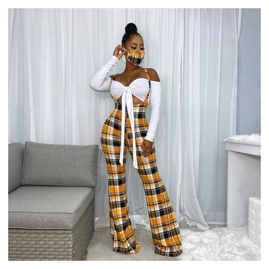 Brown "Plaid" 2-Piece Jumpsuit - Modern Casual for Stylish Outings