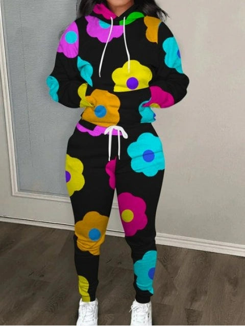 Big Flower Print Sweatsuit - Cozy Floral Loungewear