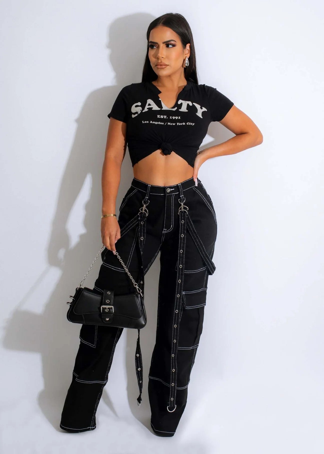 Black Wide Leg Jeans w/ Suspenders - Streetwear & Edgy Style