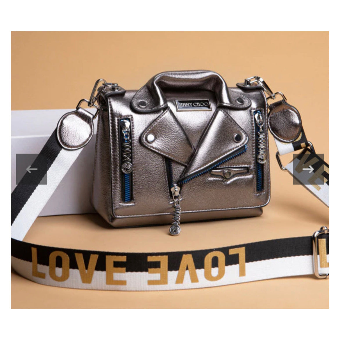 Silver Metallic “Biker Jacket” Crossbody Bag