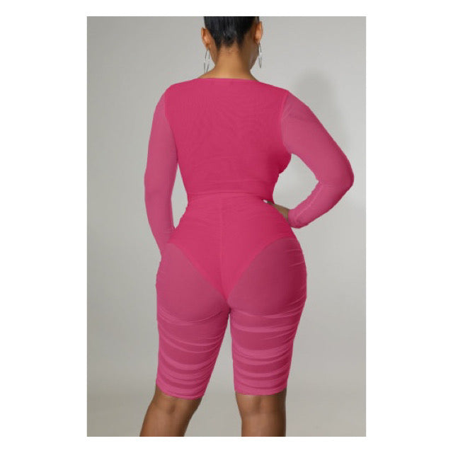 Pink “Mesh” Long Sleeve Romper
