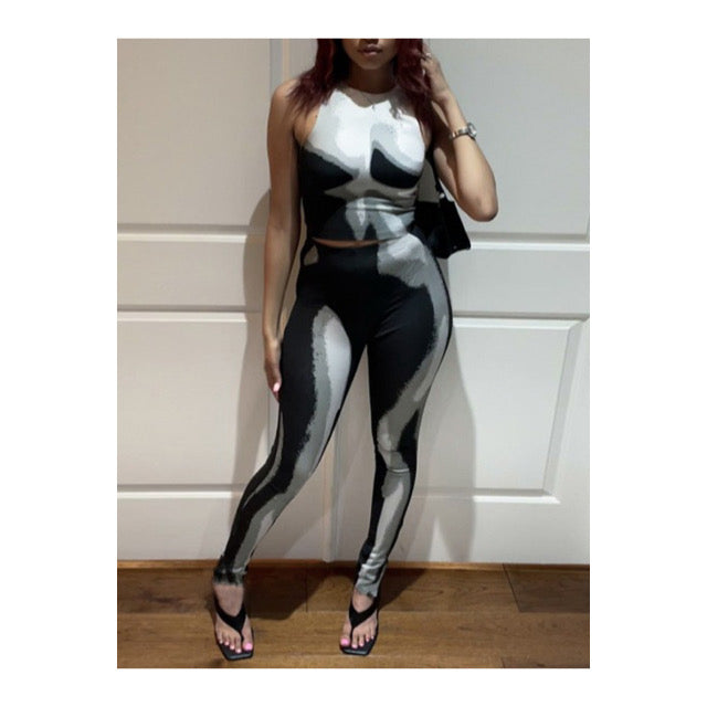 Grayscale “Body Print” Leggings Set
