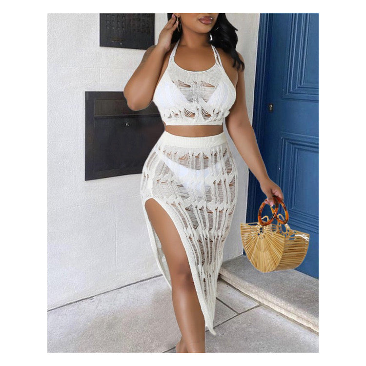 White “Netted” Cover Up Skirt Set