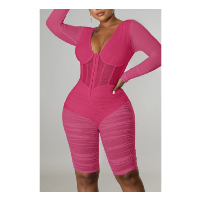 Pink “Mesh” Long Sleeve Romper