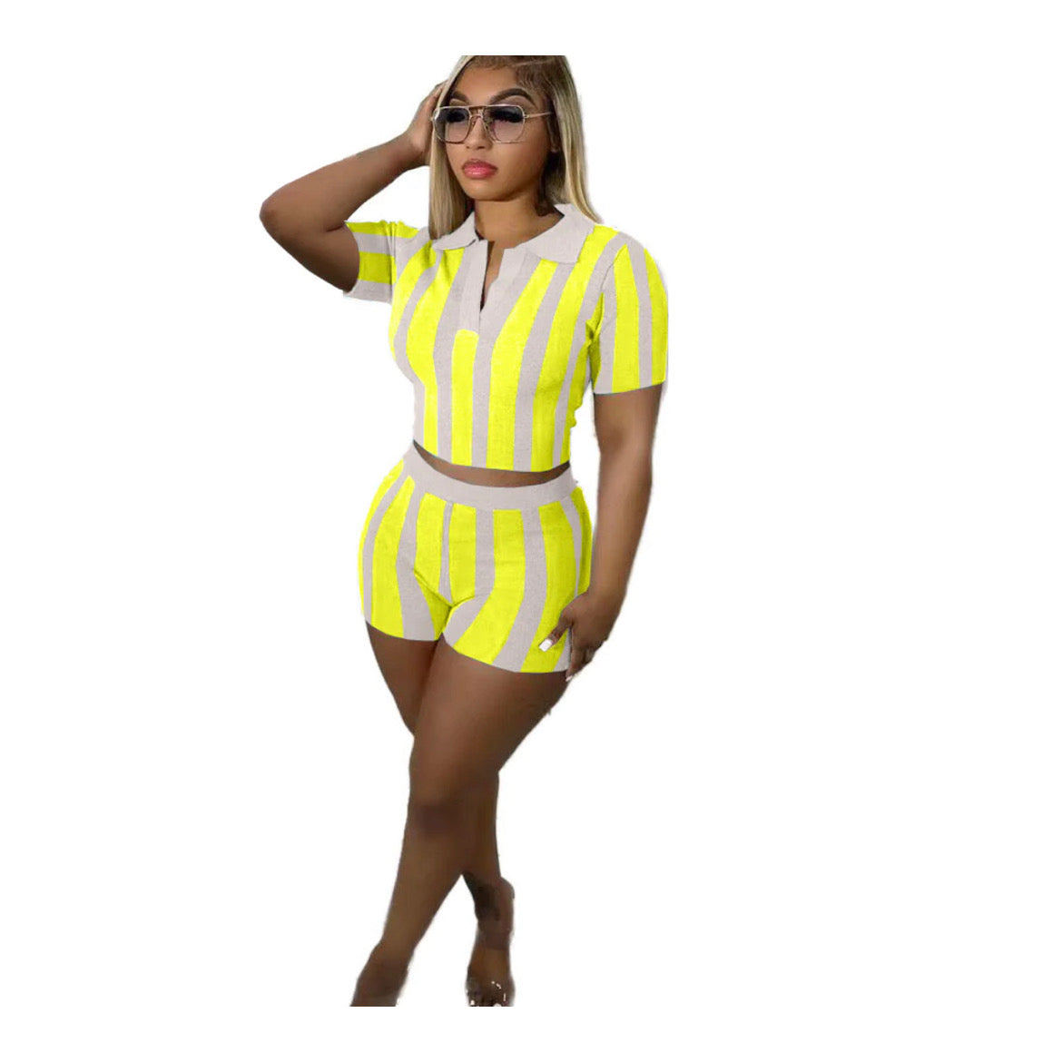 Yellow “Striped” Short Set