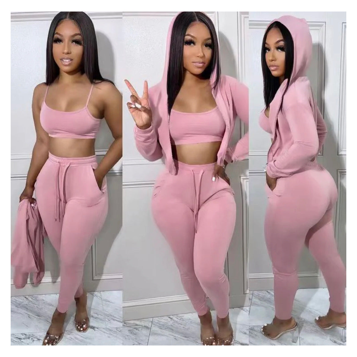 Pink “3 pc” Legging Set - Fashionable Fitness Wear