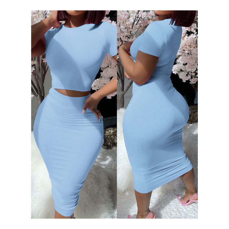 Soft Blue “Snuggie” Midi Skirt Set