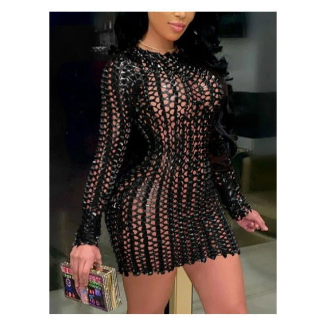 Black “Metallic” Long Sleeve Cut Out Bodycon Dress