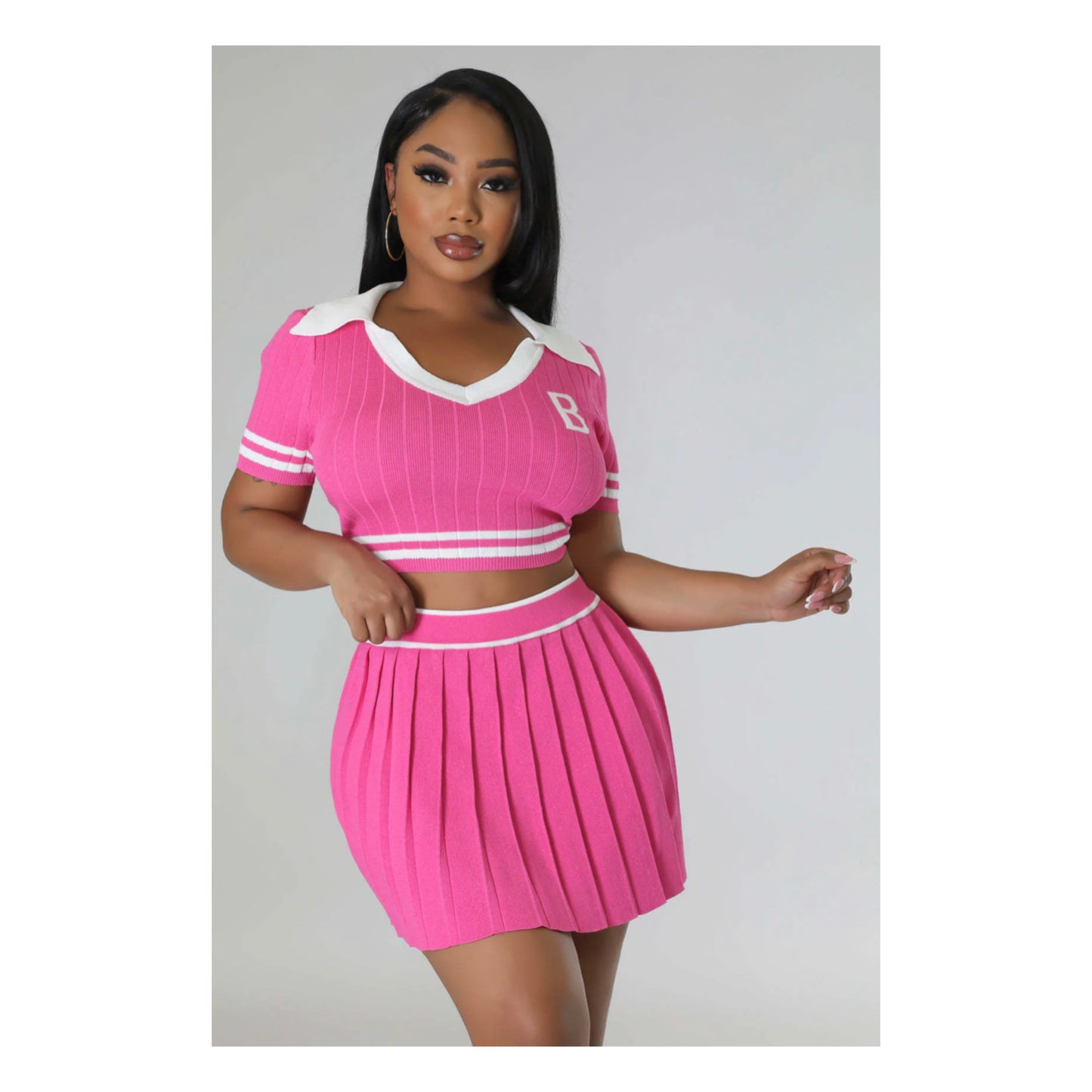 Pink “Pleated Skirt Set”