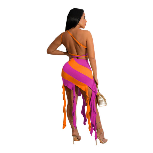 Corel / Orange “Asymmetrical Hem” Skirt Set
