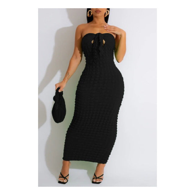 Black “Strapless Ribbed” Maxi Dress