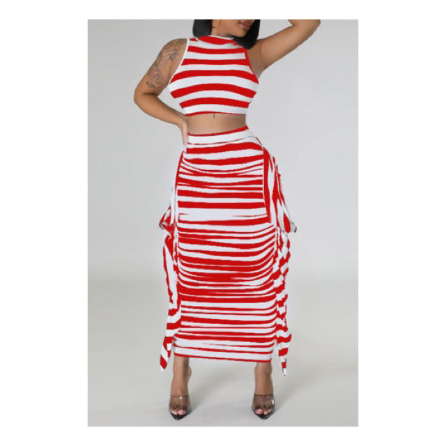 Red / White Striped Maxi Skirt Set