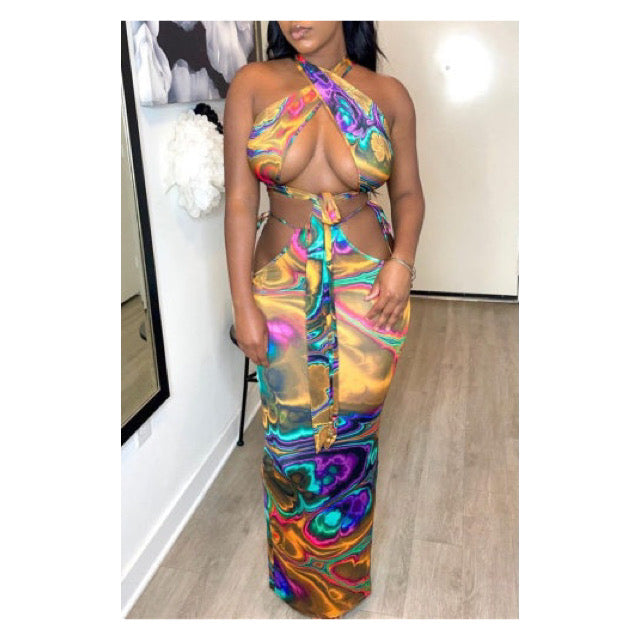 Multi Colored “Wrap-a-Round” Halter and Maxi Skirt Set