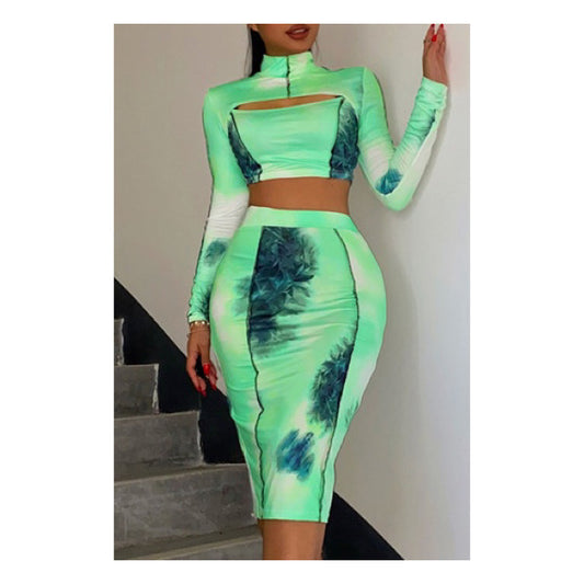 “Hints of Green” Midi Skirt Set