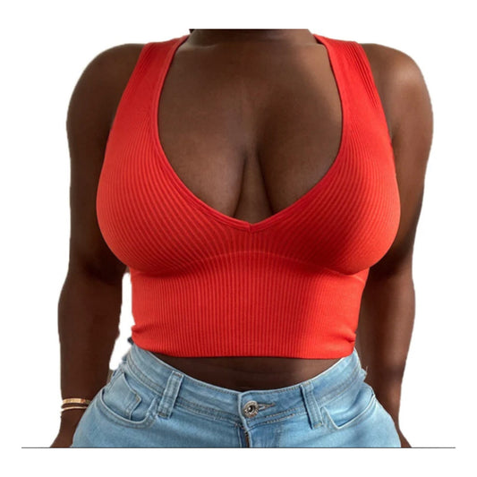 Red “Deep V” Cropped Tank Top