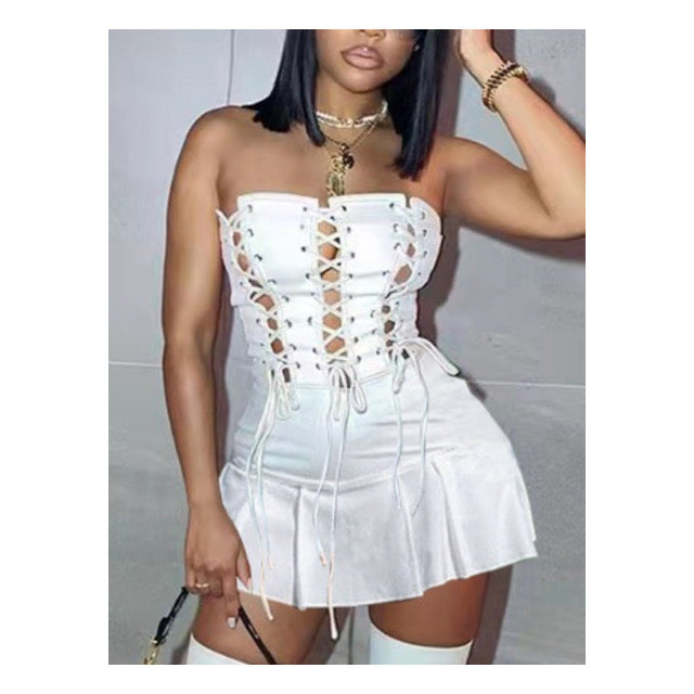 White “Lace Up” Top Mini Dress