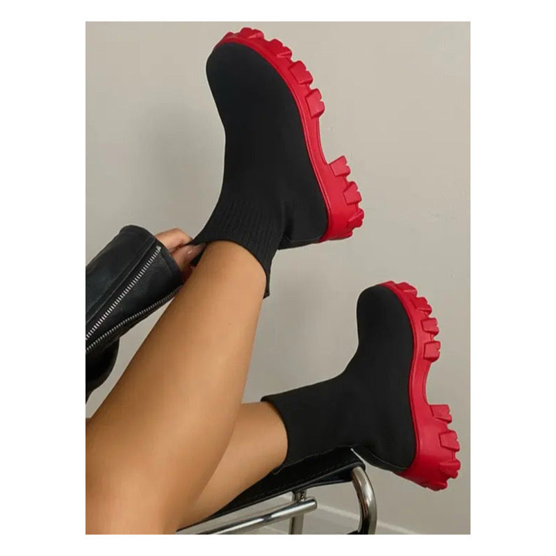 Black / Red Gladiator Block Heel Booties