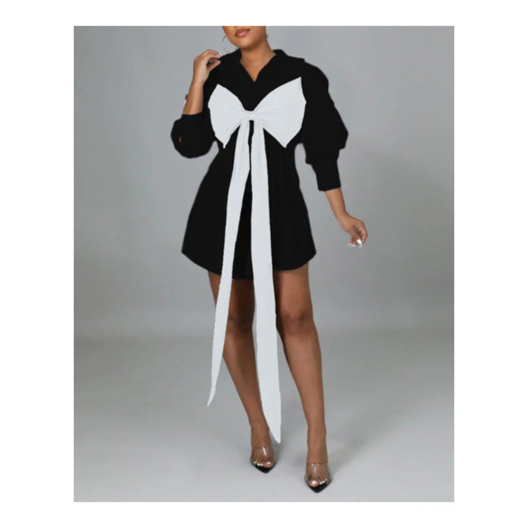 Black “Bow Tie Button Up” Shirt Dress