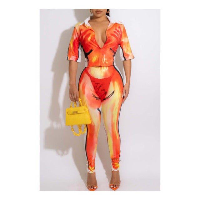 Orange “Bikini Print” Leggings Set