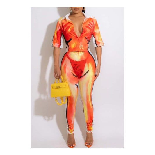 Orange “Bikini Print” Leggings Set
