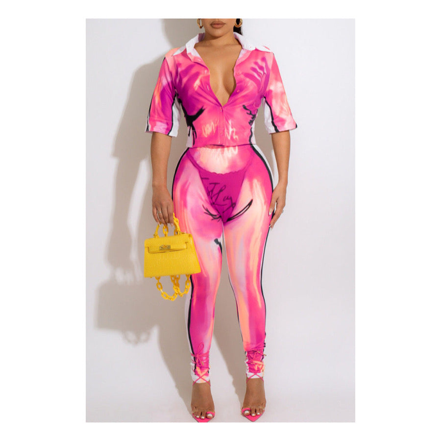 Pink “Body Print” Leggings Set