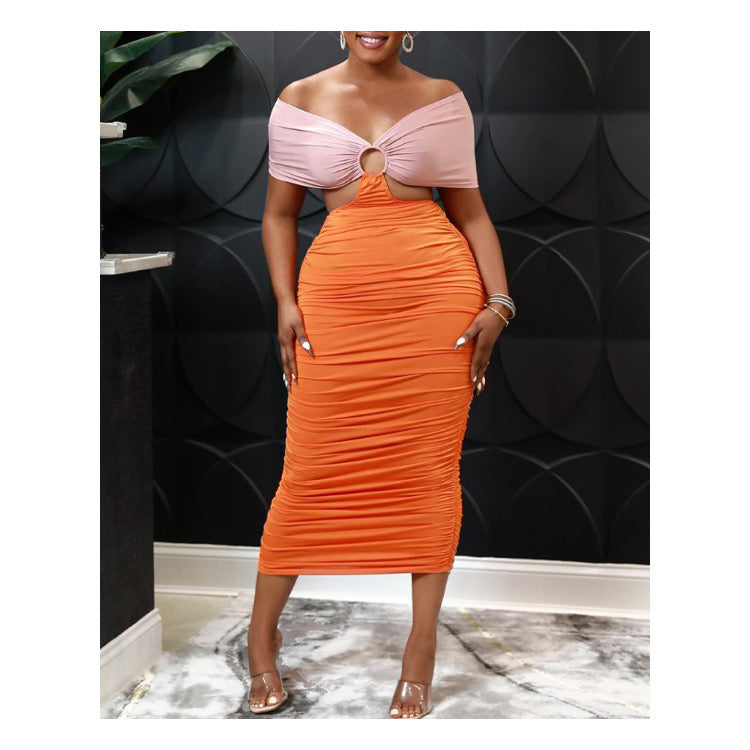 Pink / Orange “Bow Top” MIDI Dress