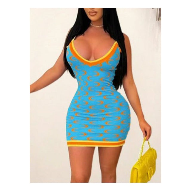 Blue “Moon” Print Mini Dress