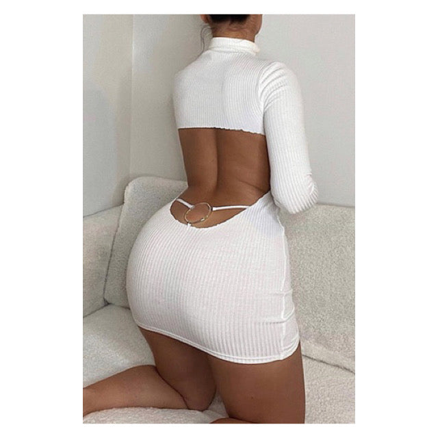 White “Open Back” Low Cut Mini Dress