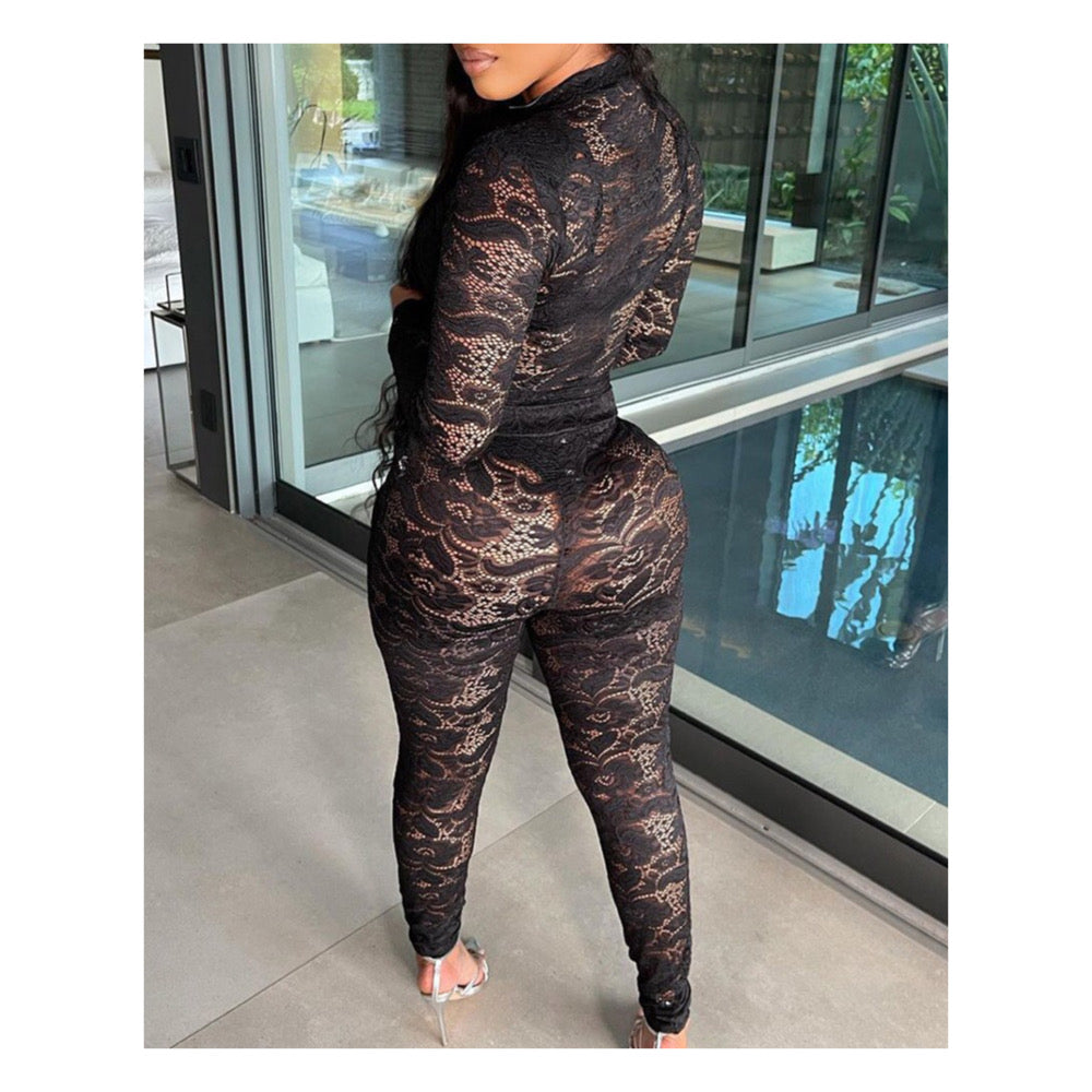 Black “Lace Top” and Leggings Set