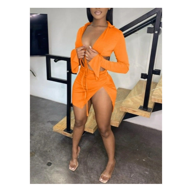 Orange “3 Piece” Skirt Set w/ High Slit