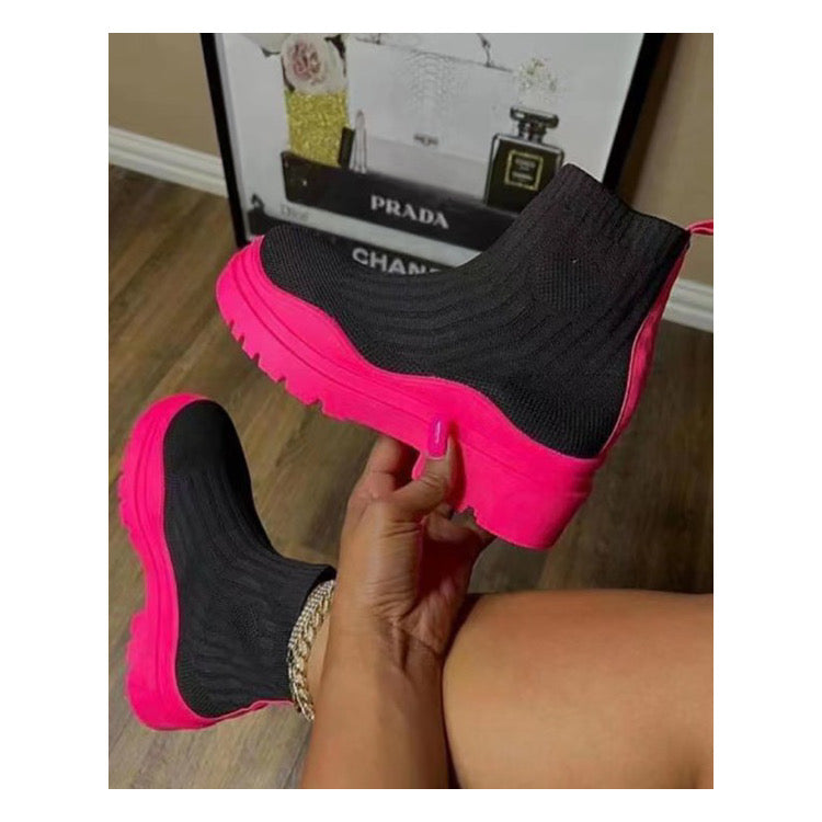 Black / Pink Gladiator Block Heel Booties