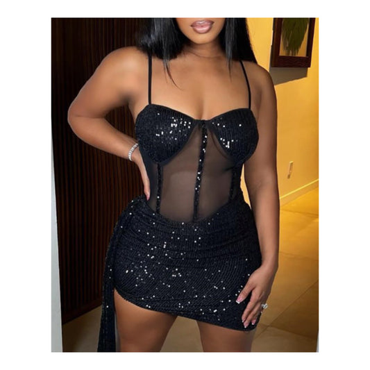 Glitz “Mesh Top” Mini Dress