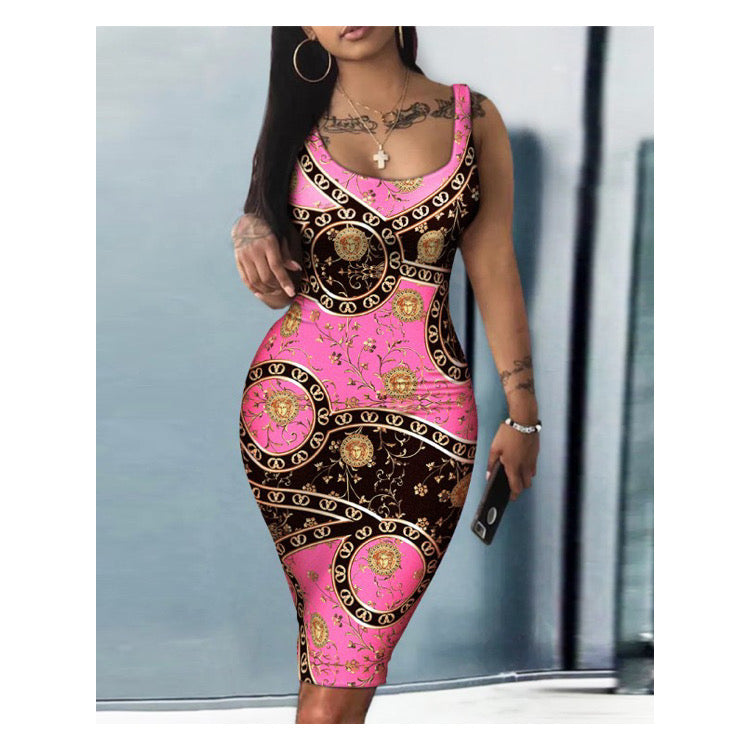 Pink “Lux Print” Midi Dress