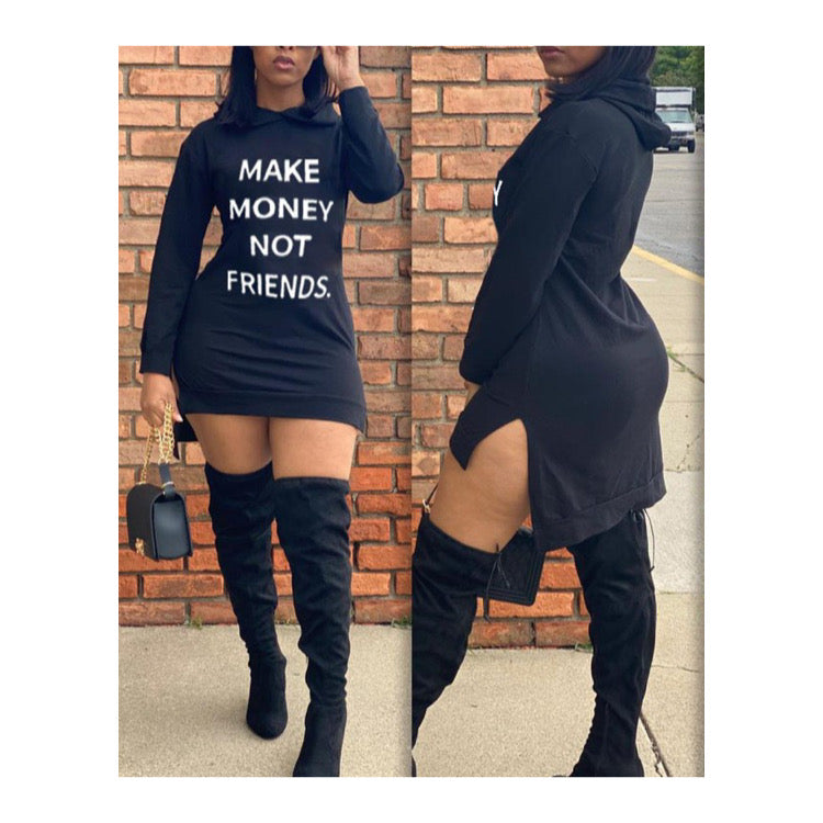 “No Friends” Side Slit Mini Dress