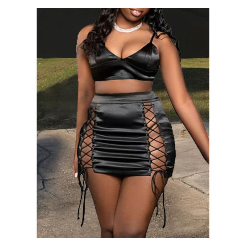 Double Side Lace Up Skirt Set