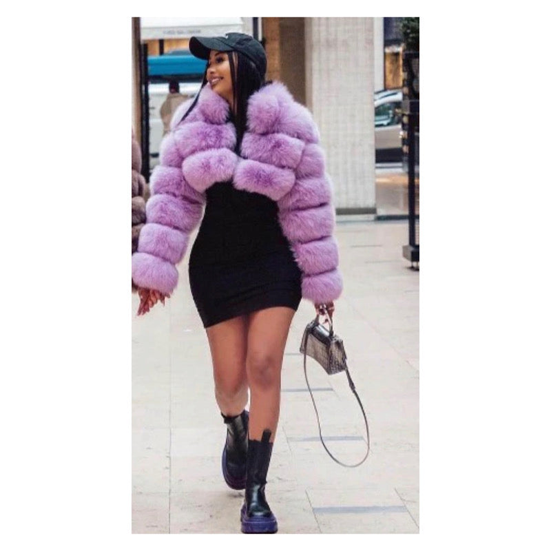 Purple “Cropped” Faux Fur Jacket