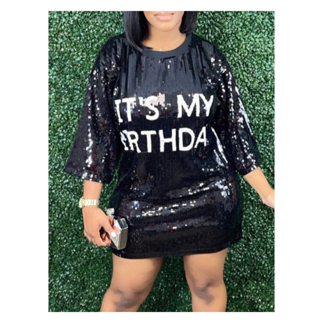 Black “It’s My Birthday “Glitz” Mini Dress