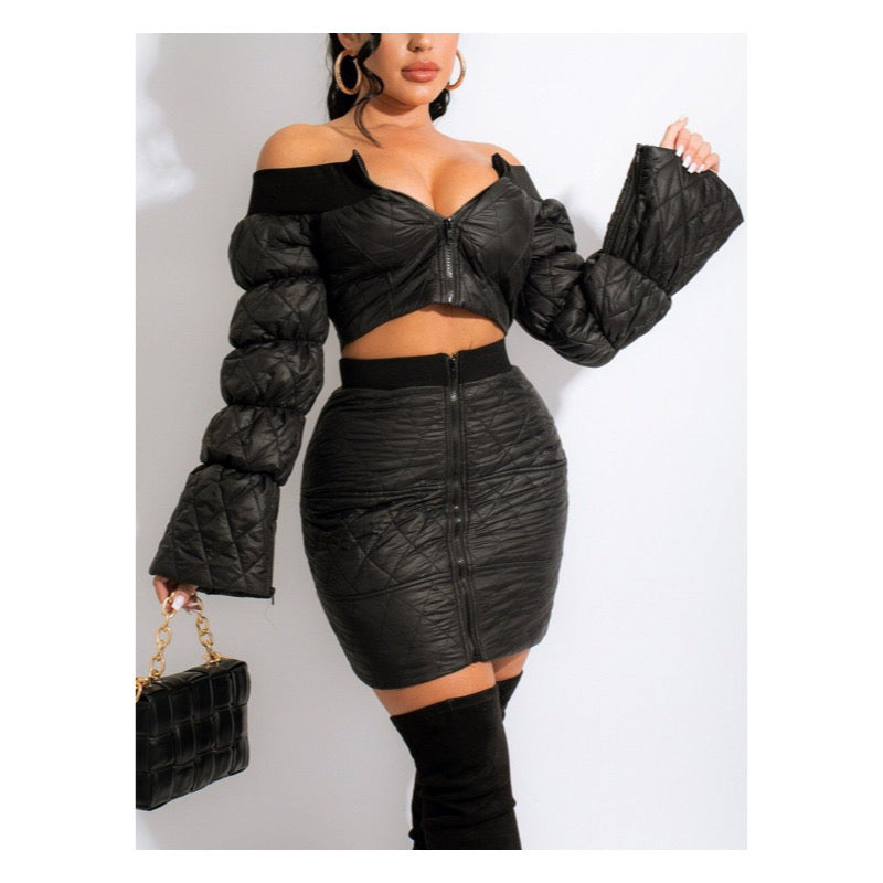 Black “Puffer” Skirt Set