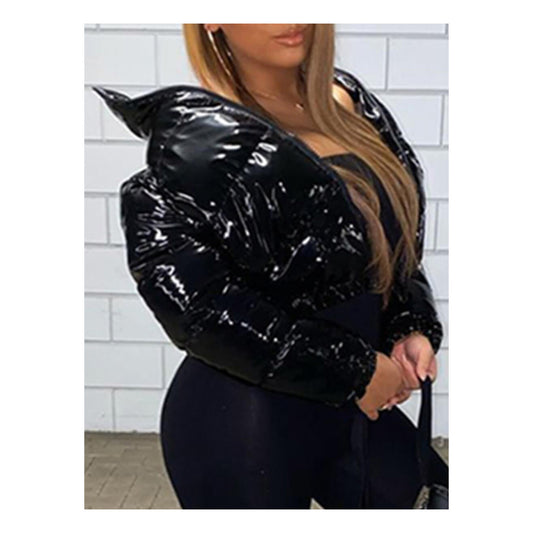 Black “Shiny Puffer” Crop Jacket